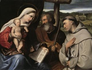 Alessandro Bonvicino - The Holy Family with Saint Anthony of Padua