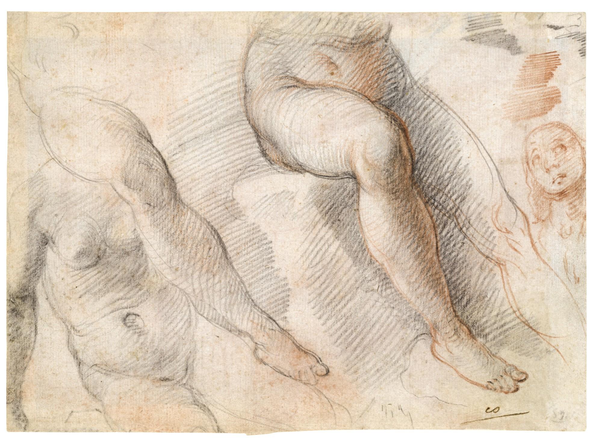 Alessandro Casolani - Recto: Studies of the Legs and Torso of a Nude Woman with a Separate Study of the Head of a Woman Verso: Studies of Arms and Hands