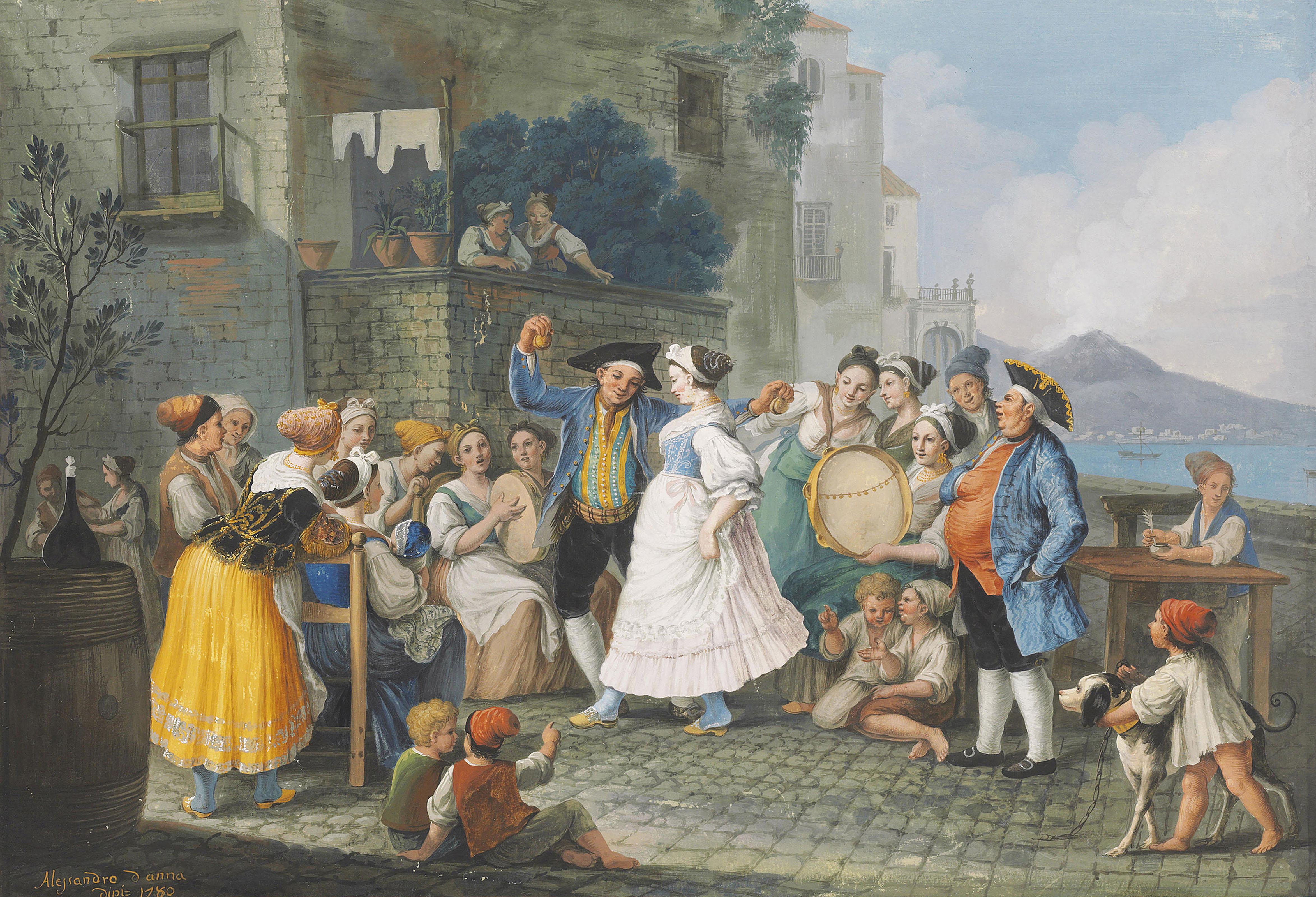 Alessandro D\'Anna - A merry company with a couple dancing the tarantella; and A merry company eating and drinking