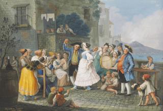 Alessandro D\'Anna - A merry company with a couple dancing the tarantella; and A merry company eating and drinking