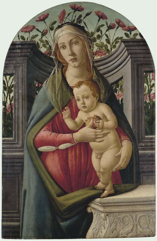 Alessandro Filipepi - The Madonna and Child, with a pomegranate, in an alcove with roses behind