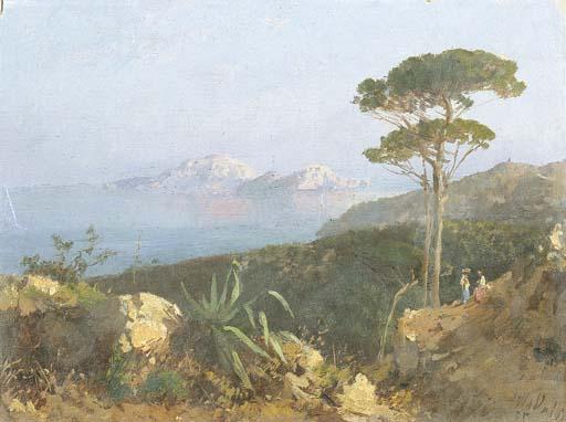 Alessandro La Volpe - Veduta di Capri dalla Costiera Sorrentina, 1875