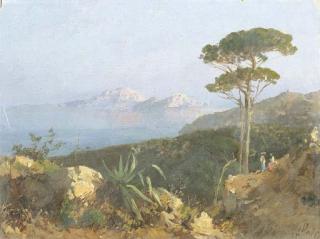 Alessandro La Volpe - Veduta di Capri dalla Costiera Sorrentina, 1875