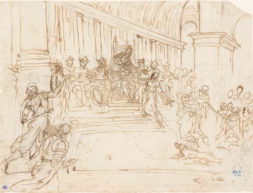 Alessandro Maganza - Un pape entouré de cardinaux recevant un moine