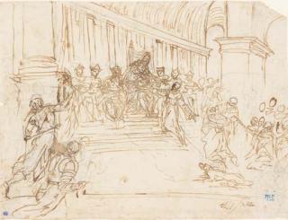 Alessandro Maganza - Un pape entouré de cardinaux recevant un moine