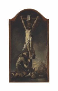 Alessandro Magnasco - Christ on the Cross with a kneeling Capuchin monk - a modello