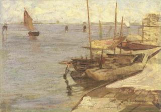 Alessandro Milesi - Venezia, barche in laguna, 1900