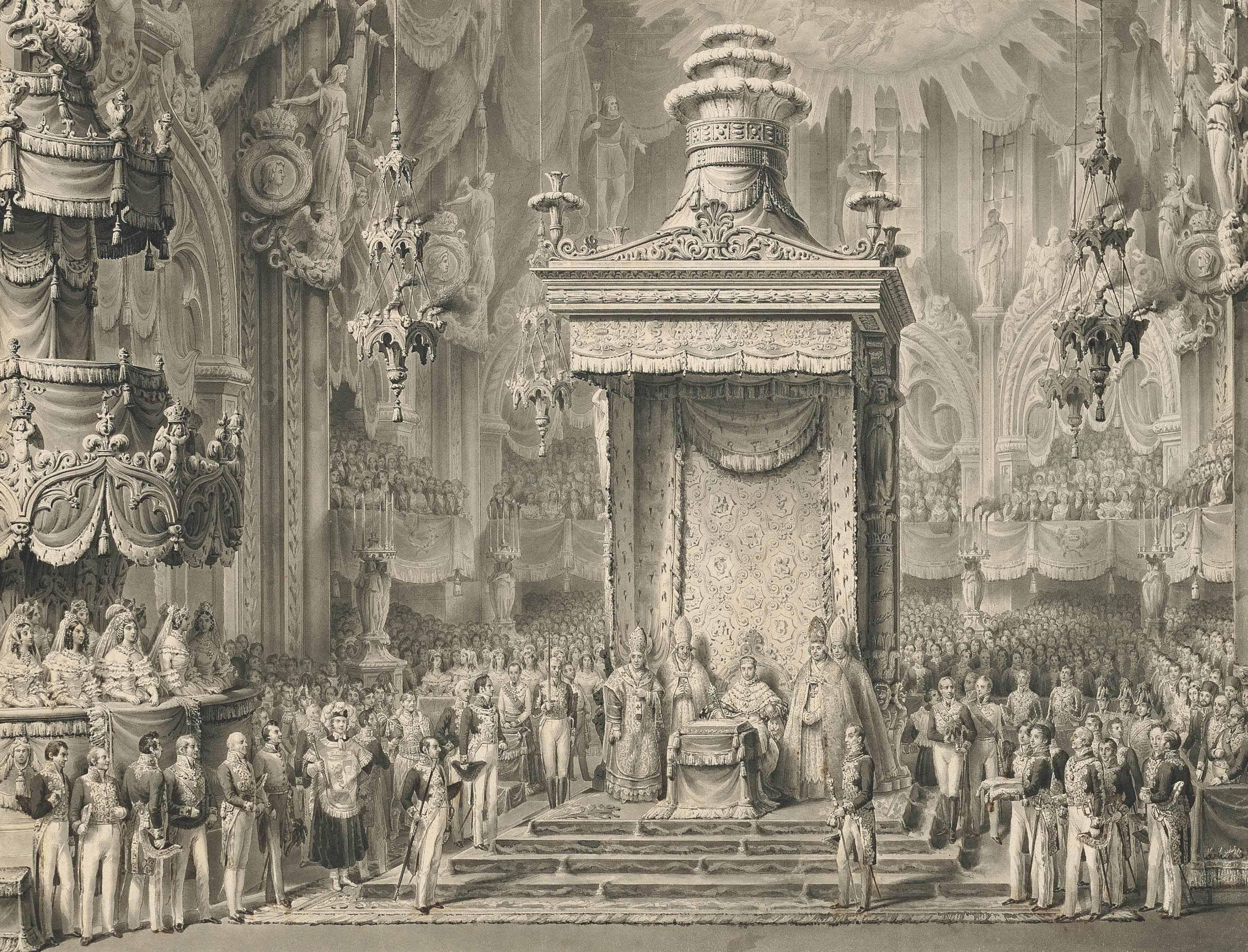 Alessandro Sanquirico - The Coronation of Emperor Ferdinand I as King of Lombardy-Venetia, in the Duomo in Milan, 1 September 1838