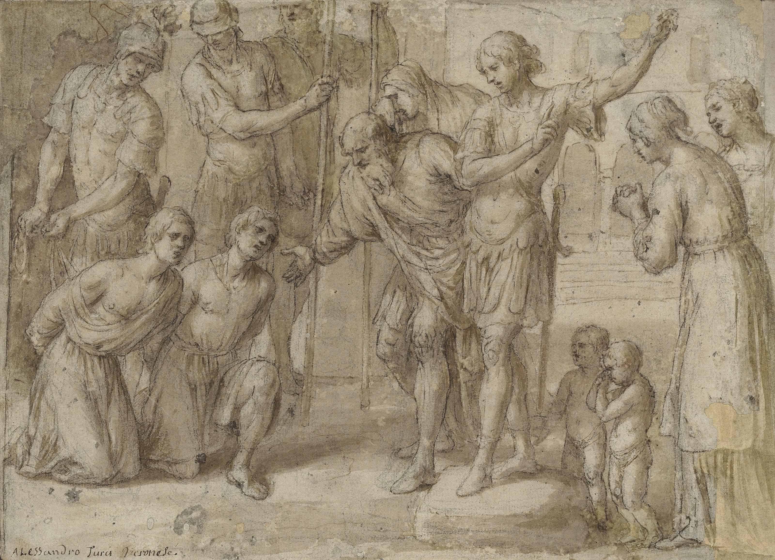 Alessandro Turchi - A Young General (Alexander?) Showing Clemency To Two Prisoners