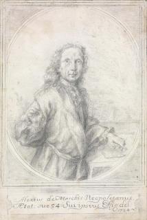 Alessio de Marchis - Portrait of the artist, half-length, holding a porte-crayon, in a trompe l\'oeil oval frame