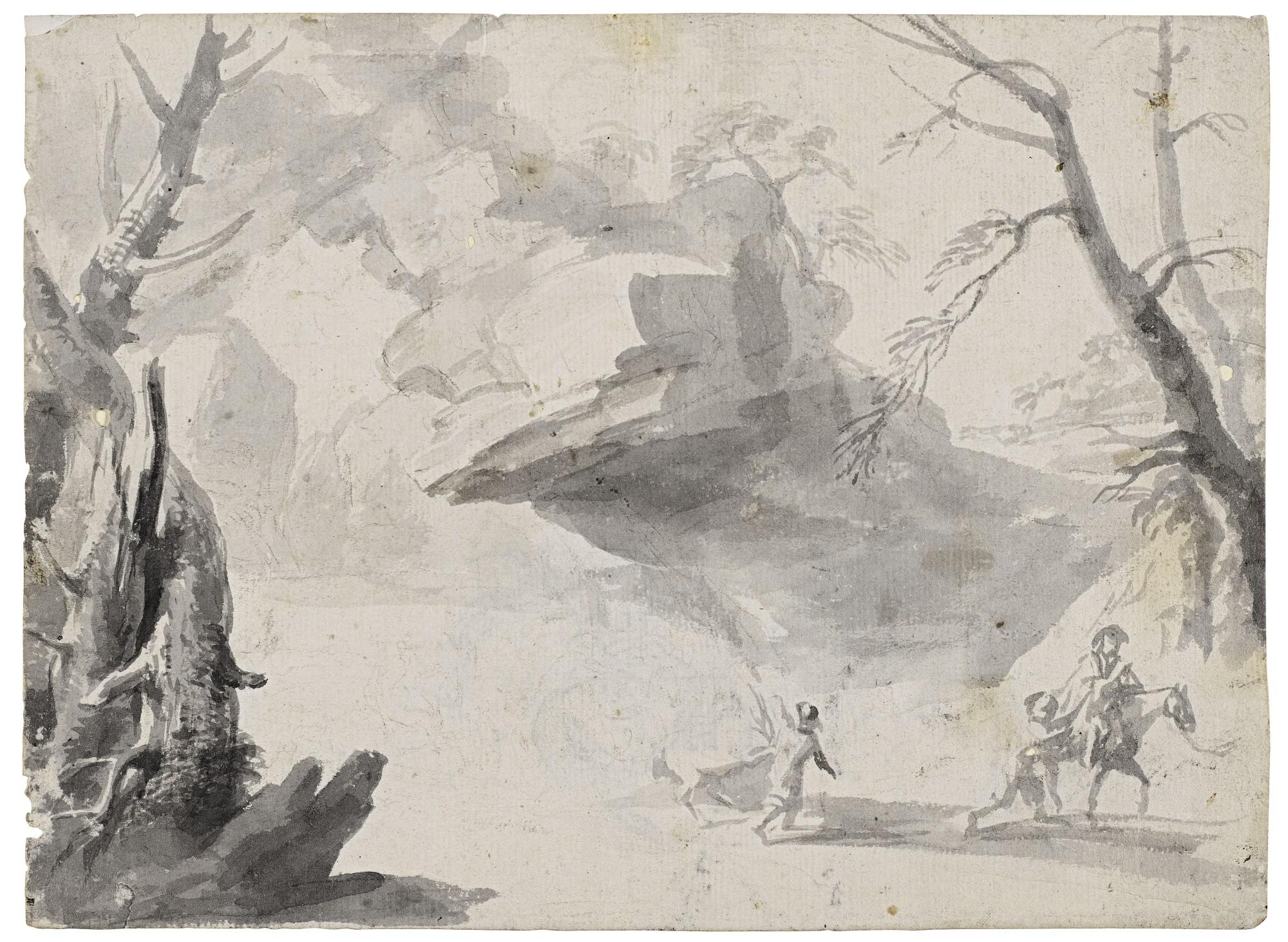 Alessio De Marchis - Recto: A Landscape with Travelers Verso: Two Battling Equestrian Soldiers
