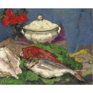 Alessio Issupoff - Natura Morta Con Zuppiera E Pesci