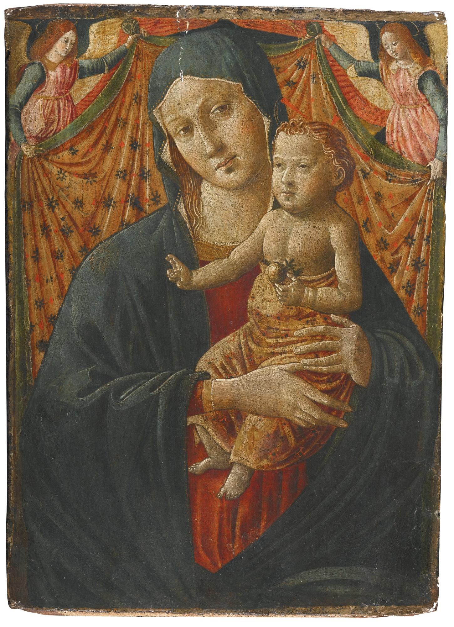 Alesso Di Benozzo - Madonna And Child Before A Cloth-Of-Honour Held Aloft By Two Angels