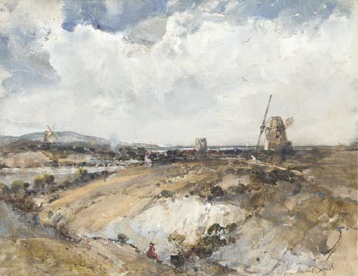 Alex Fuller Maitland - A line of windmills on the coast