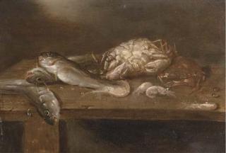 Alexander Adriaenssen - Crabs, Pikes And Shrimp On A Wooden Ledge