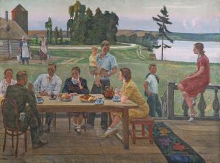 Alexander Alexandrovich Deineka - Evening At The Kolkhoz (Tea On The Terrace)