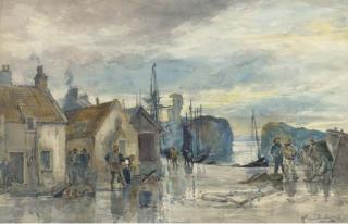 Alexander Ballingall - Fishermen Gossiping On The Quayside; And Fishing Boats In Harbour