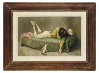 Alexander Brook - Reclining woman with cat