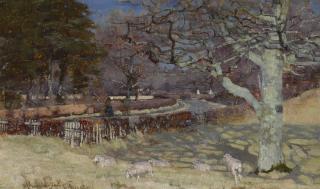 Alexander Brownlie Docharty - Sheep By A Sun Dappled Road