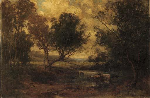 Alexander Carruthers Gould, R.B.A., R.W.A. - Cattle in a river landscape