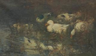 Alexander Coutts Fraser - Ducks by the stream