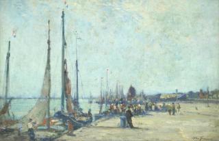 Alexander Coutts Fraser - On a quayside, possibly Bordeaux