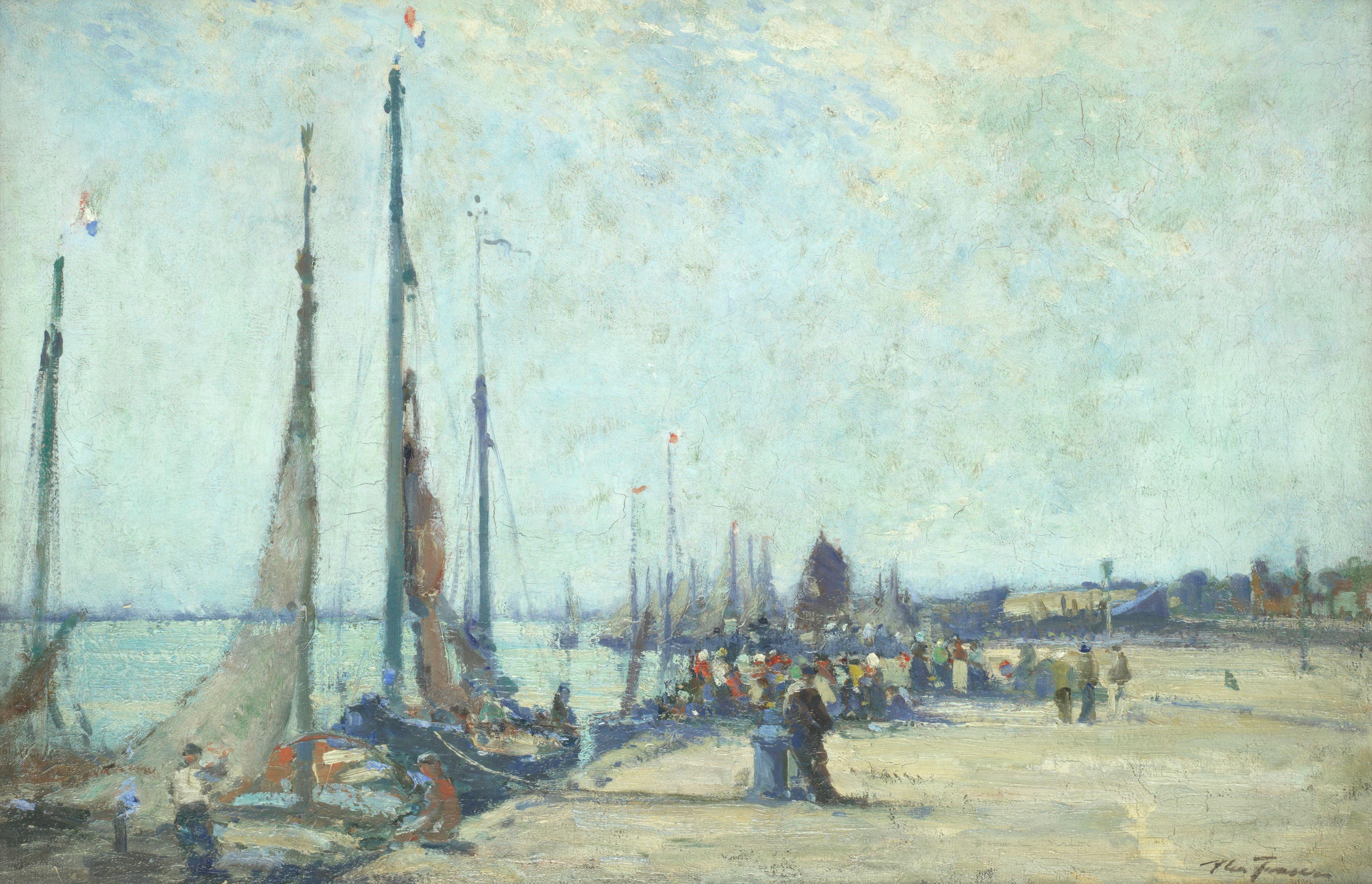 Alexander Coutts Fraser - On a quayside, possibly Bordeaux