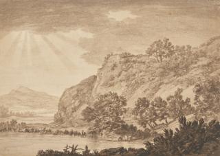 Alexander Cozens - A Landscape With Lake, Villa And Mountains Beyond