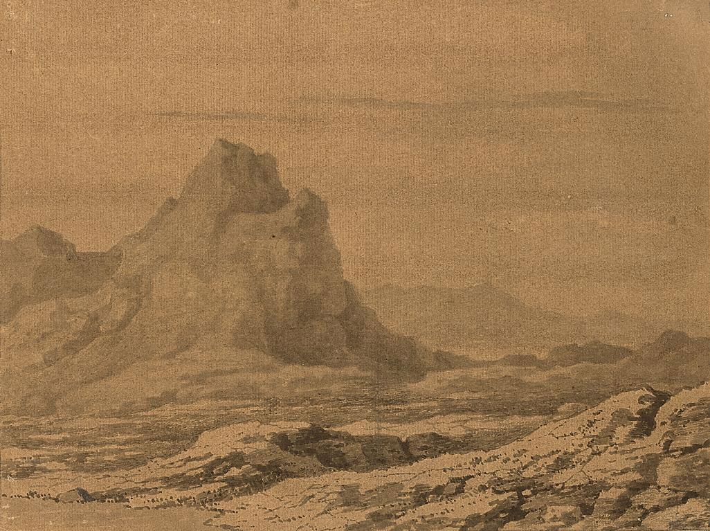 Alexander Cozens - A mountain peak in a rocky landscape