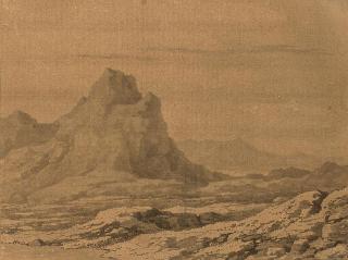 Alexander Cozens - A mountain peak in a rocky landscape