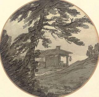 Alexander Cozens - A Ruined Barn Amongst Trees