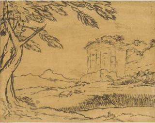 Alexander Cozens - A temple in a landscape