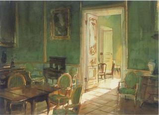 Alexander Creswell - A view of Peterhof\'s north front facade; and A study of Peterhof\'s green drawing room (illustrated)