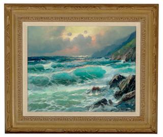 Alexander Dzigurski - Sunset over the crashing waves