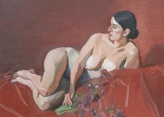 Alexander Goudie - Reclining Nude on Red Drapery