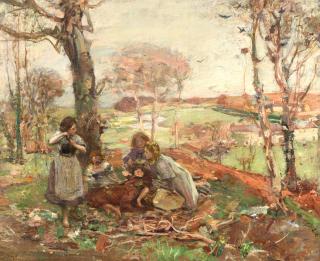 Alexander Ignatius Roche RSA - Springtime - Children amongst the trees