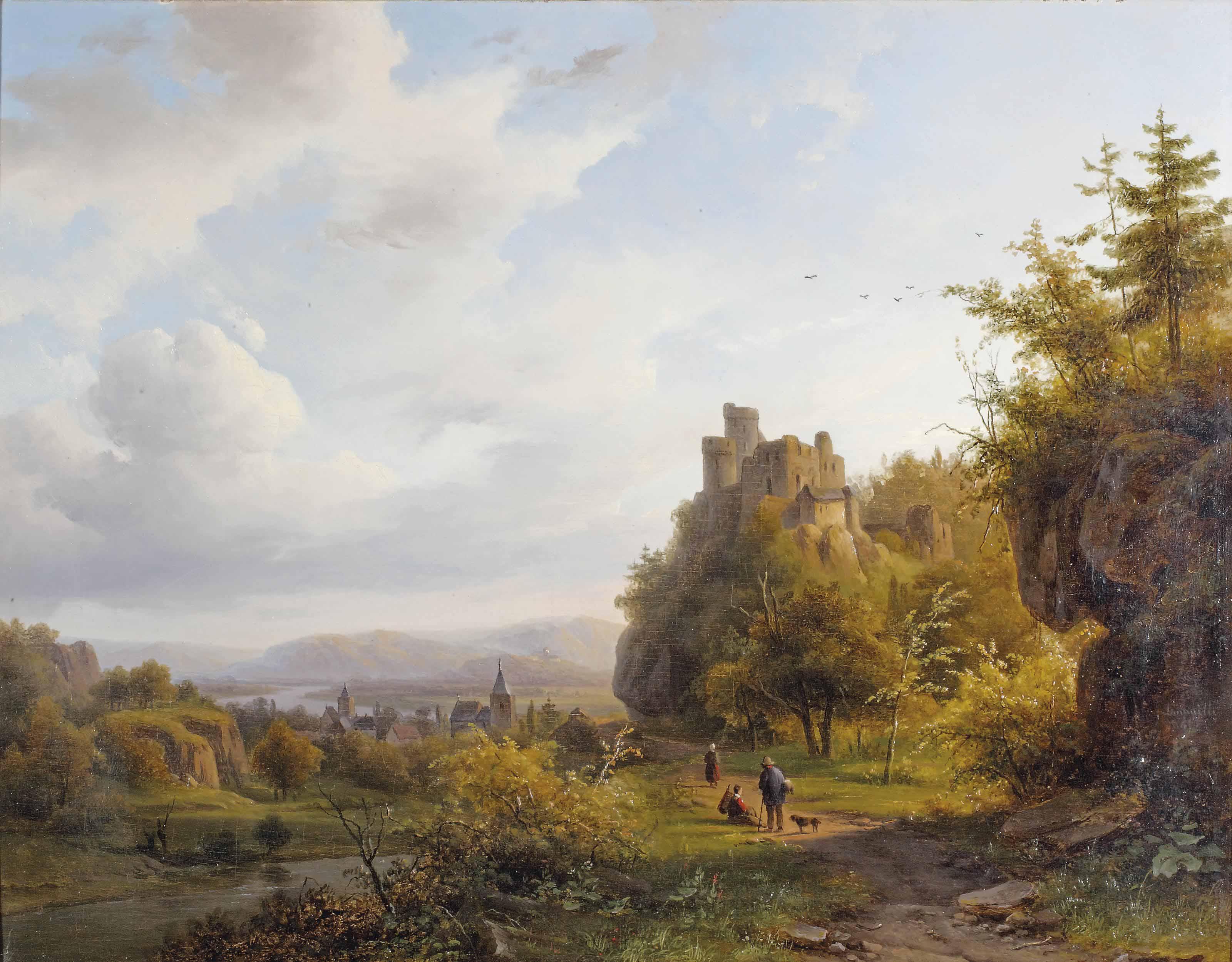Alexander Joseph Daiwaille - A Rheinish landscape with a ruin