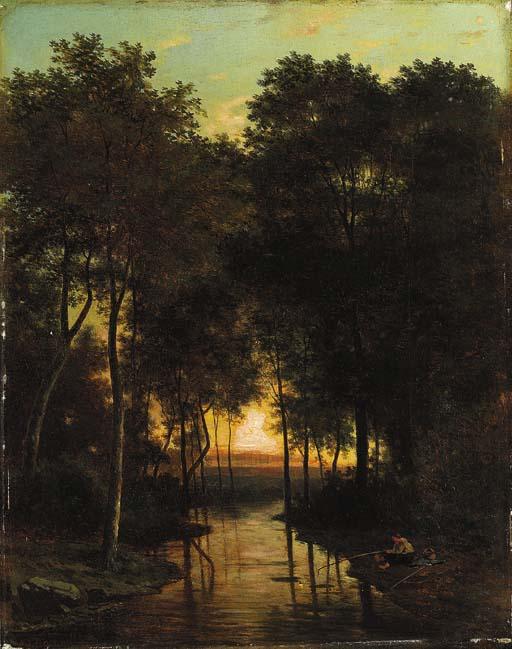 Alexander Joseph Daiwaille - Fishing at dusk