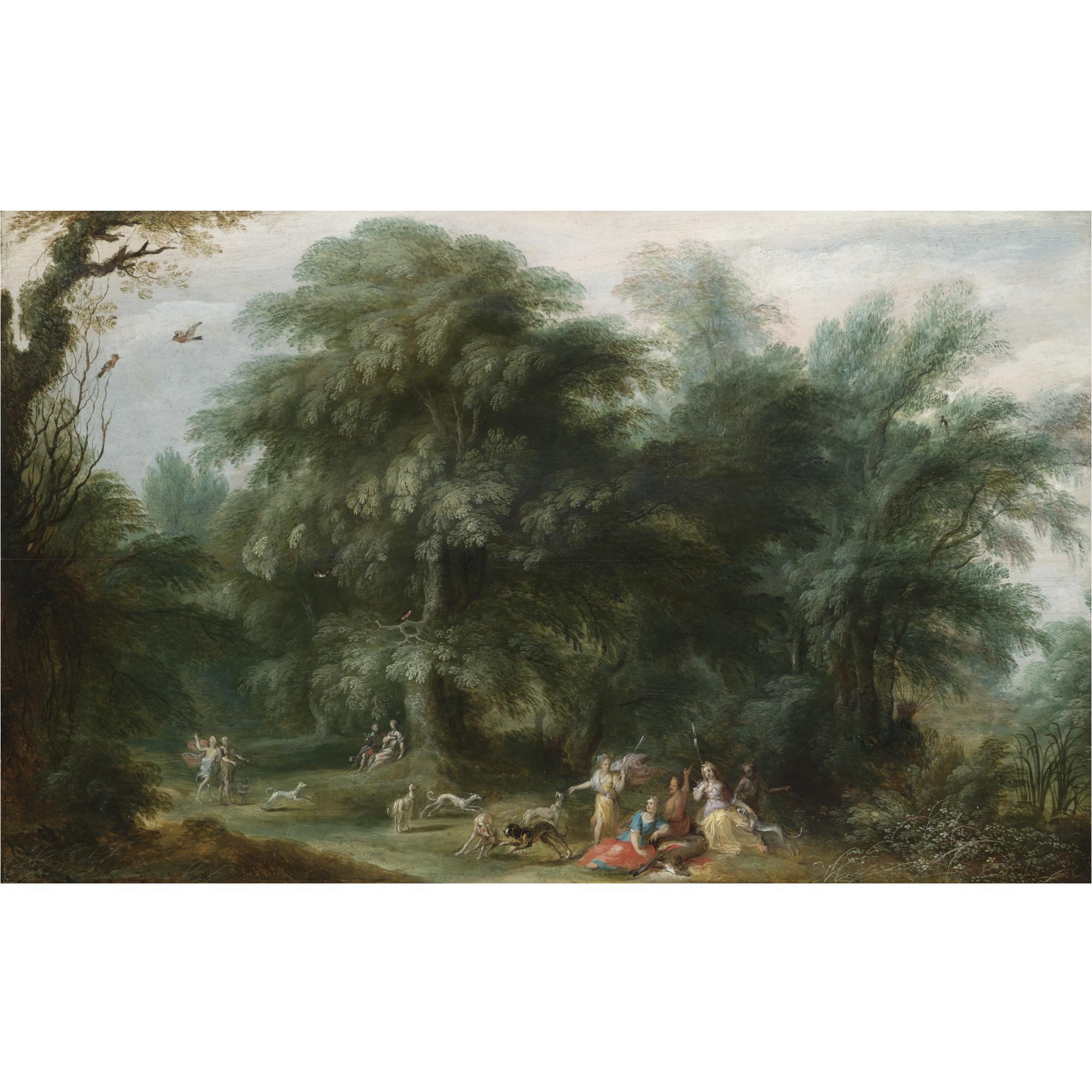 Alexander Keirinckx - A Wooded Landscape With Diana And Her Nymphs Hunting