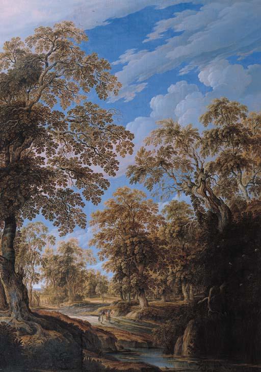 Alexander Keirincx - Peasant women on a forest track by a river