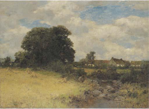 Alexander Kellock Brown, R.S.A. - Hayfield by a village