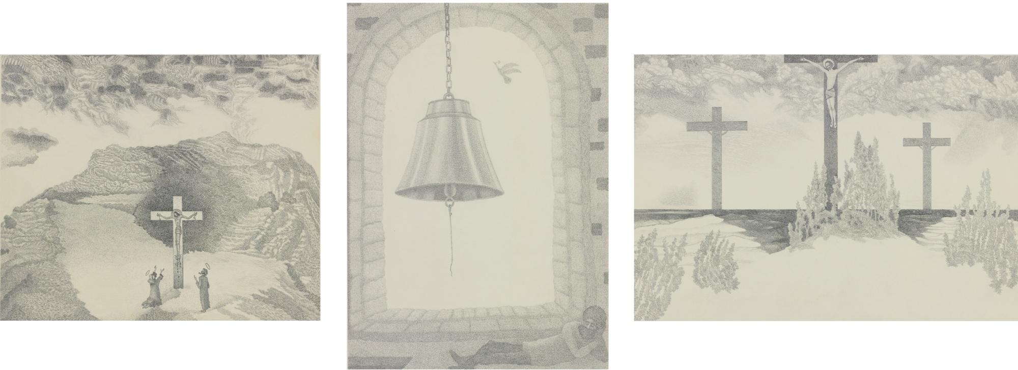 Alexander Kharitonov - Crucifixion, Belfry, And Christ In The Garden Of Gethsemane: Three Pencil Drawings