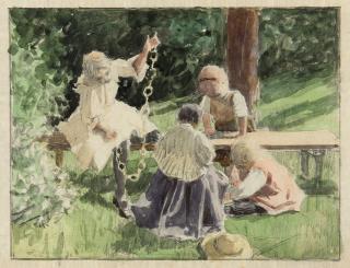 Alexander Koester - Spielende Kinder im Garten.