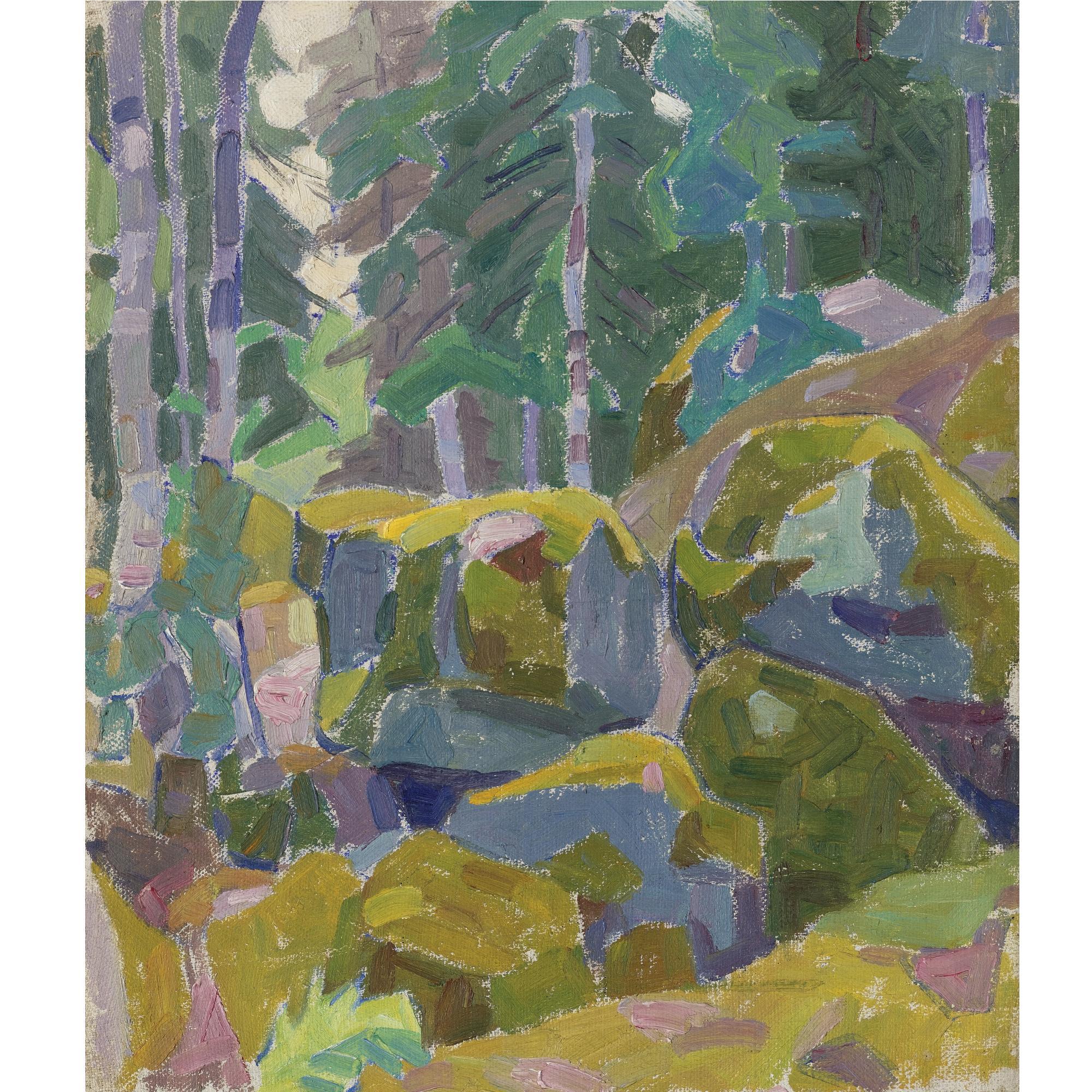 Alexander Konstantinovich Bogomazov - Russian Landscape With Trees, 1911