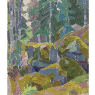 Alexander Konstantinovich Bogomazov - Russian Landscape With Trees, 1911