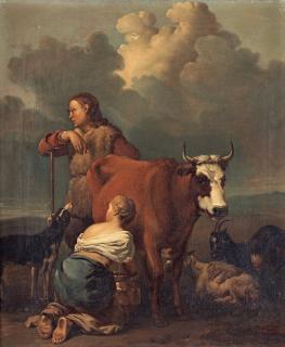 Alexander Lauréus - Woman Milking a Red Cow