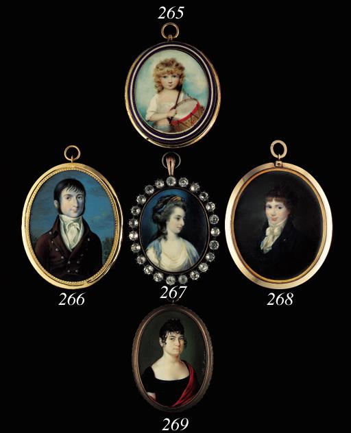 Alexander Macco - A young lady, facing right in low-cut black dress, red shawl draped over her left shoulder, her dark hair curled and upswept