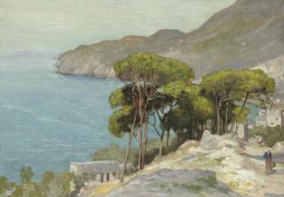 Alexander Mann, R.O.I. - Pine Trees By The Coast, Levanto