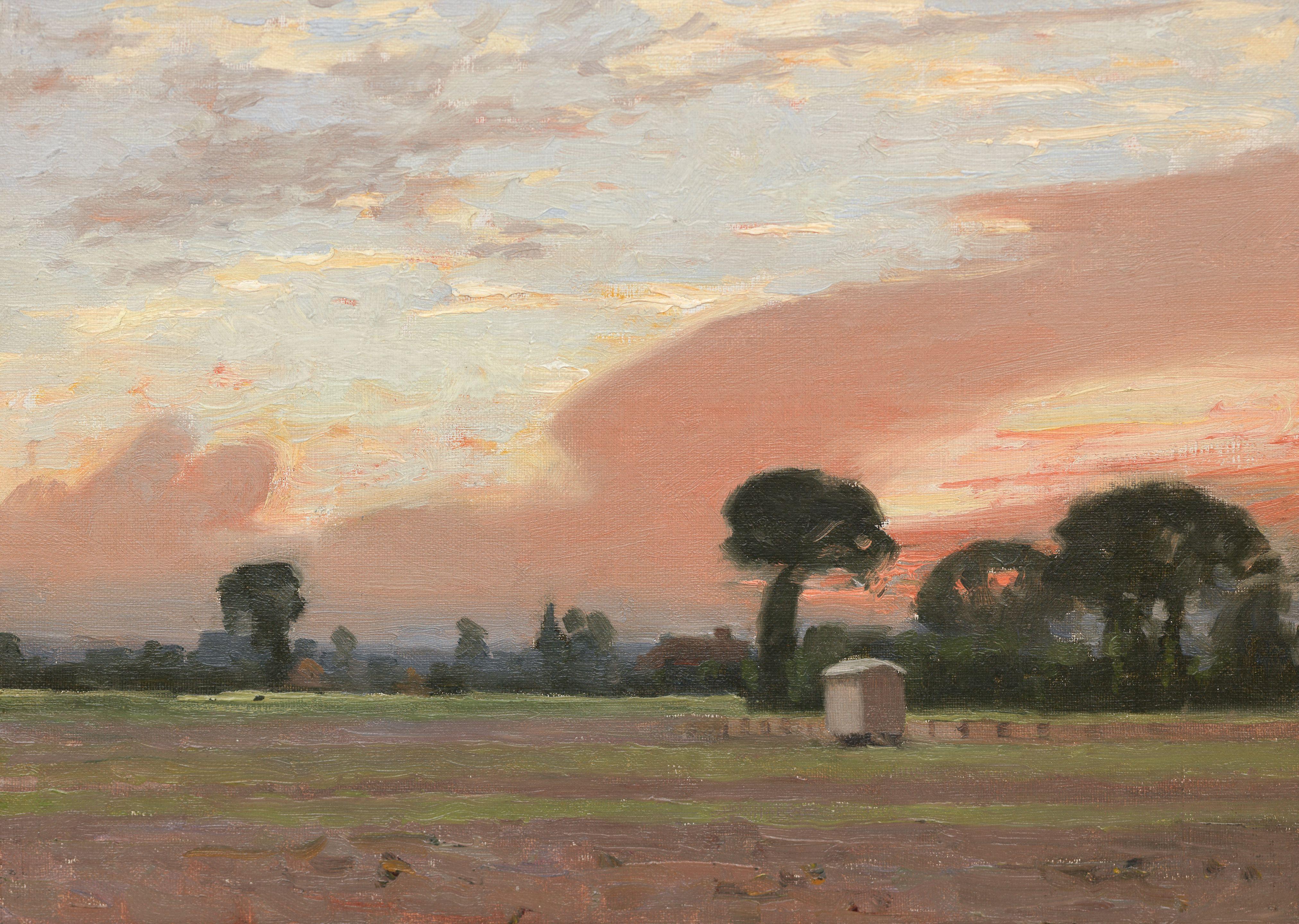 Alexander Mann - Sunset, A House on the Downs