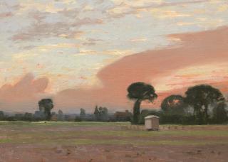 Alexander Mann - Sunset, A House on the Downs
